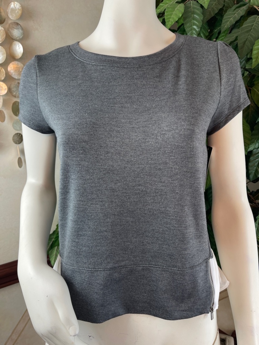 INC CHARCOAL SIDE ZIP BACK RUFFLE TOP - Picture 2 of 11